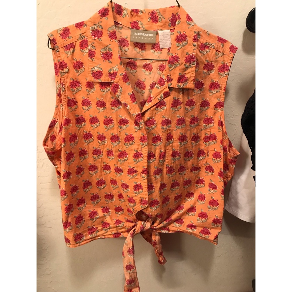 liz claiborne orange vintage style rose blouse
